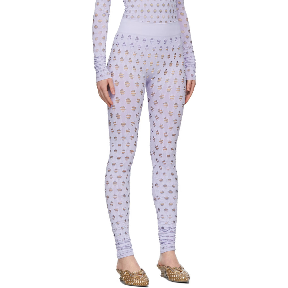 Maisie Wilen Perforated Lilac Seamless Stretch Knit Leggings One Size NWT